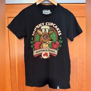 Johnny Cupcakes Black Tee with Red and Green Boxing Kangaroo
